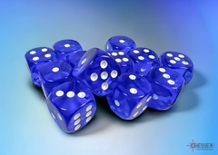 Translucent Blue/white 16mm d6 Dice Block (12 dice)